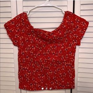 Red Top w/ Floral Specks
